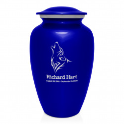 Wolf Cremation Urn - Midnight Blue
