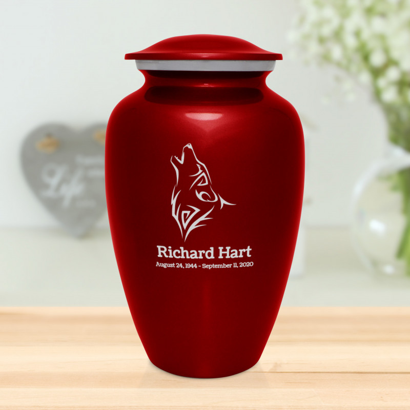 Wolf Cremation Urn - Ruby Red
