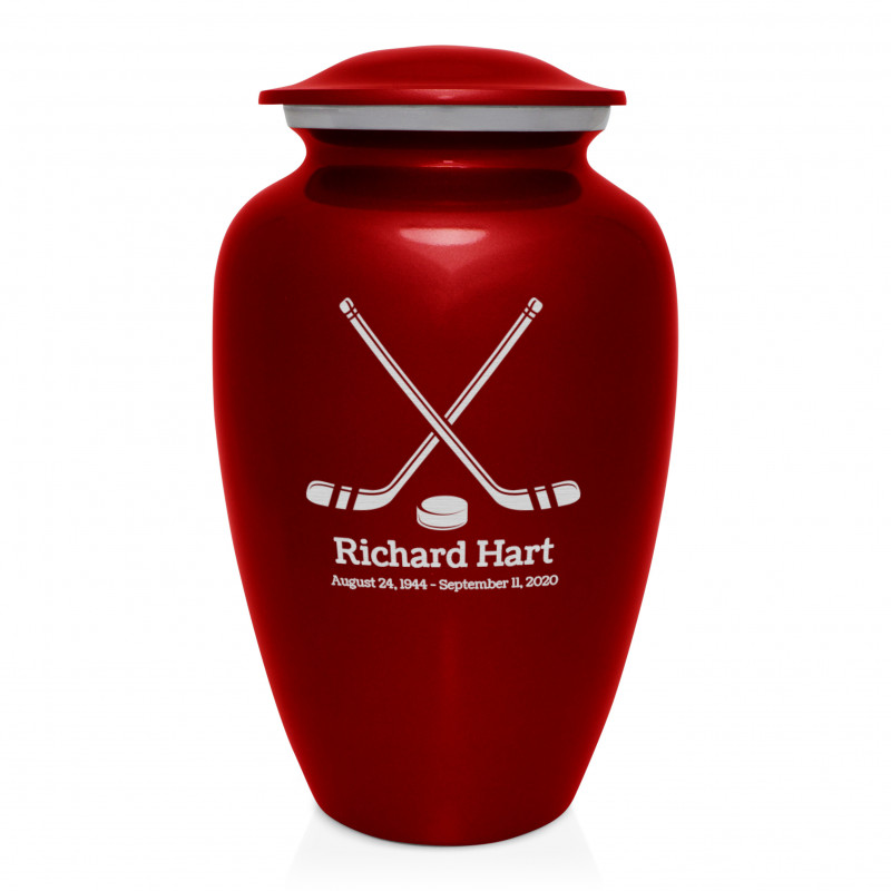 Hockey Sticks Cremation Urn - Ruby Red