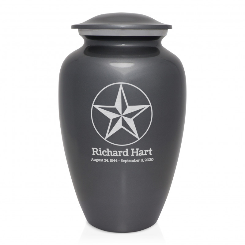 Texas Star Cremation Urn - Gunmetal Gray