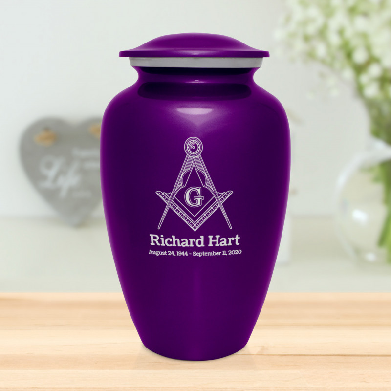 Masonic Cremation Urn - Purple Luster
