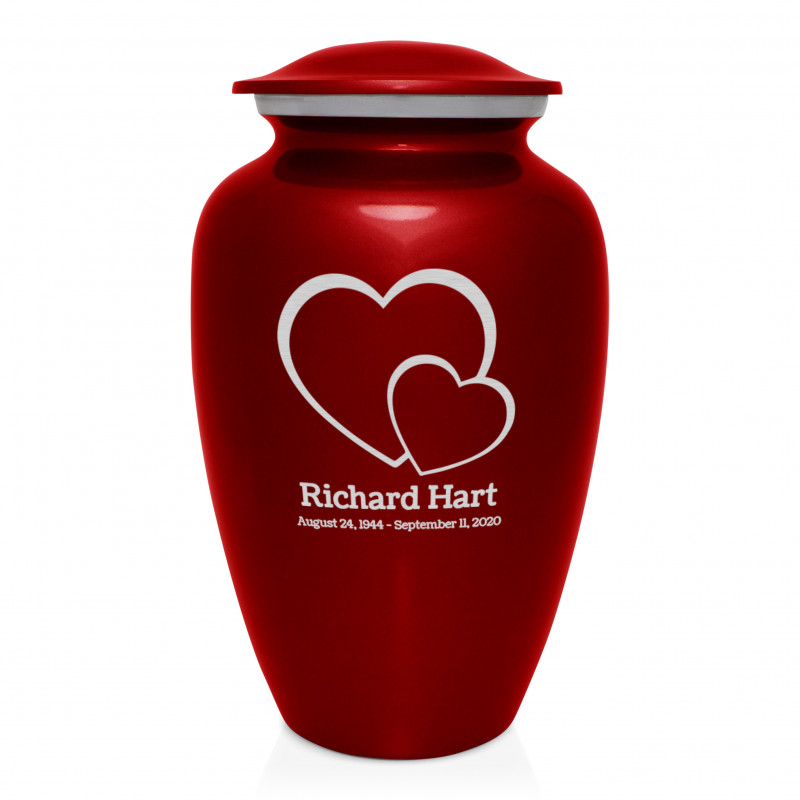 Loving Hearts Cremation Urn - Ruby Red