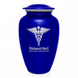 Caduceus Cremation Urn - Midnight Blue