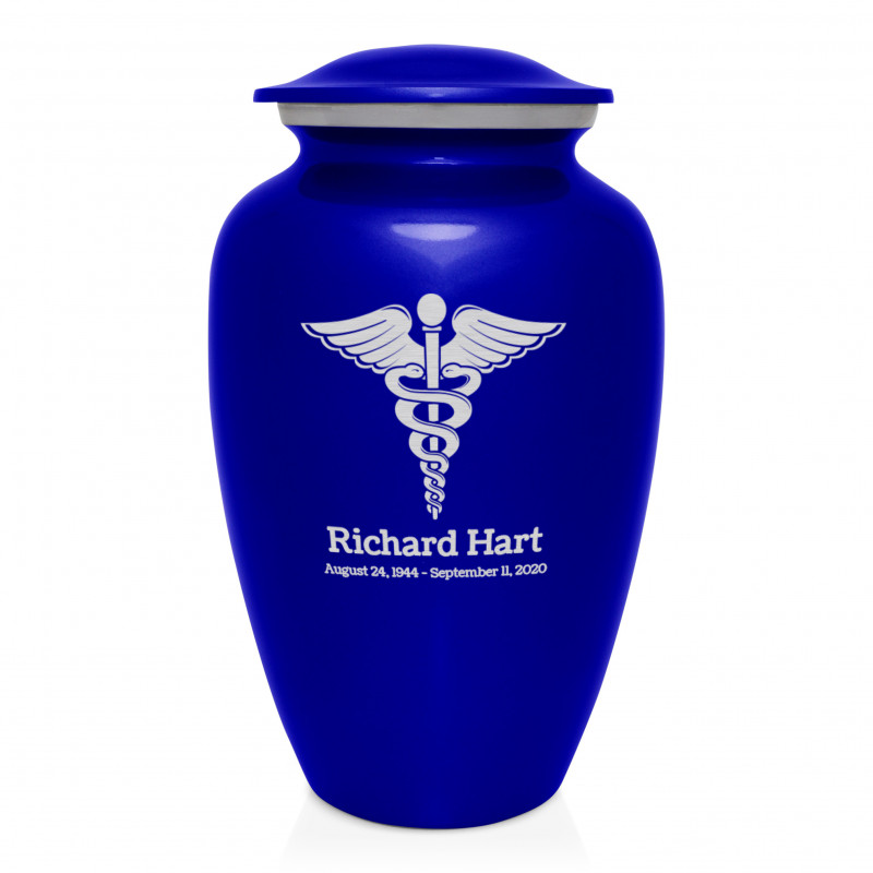 Caduceus Cremation Urn - Midnight Blue