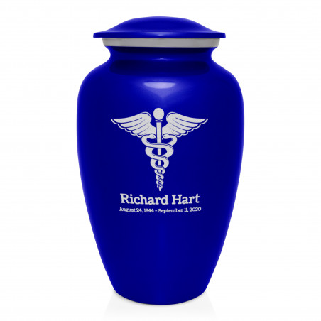 Caduceus Cremation Urn - Midnight Blue