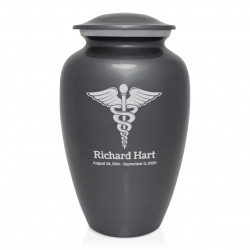 Caduceus Cremation Urn - Gunmetal Gray