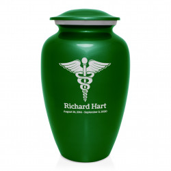 Caduceus Cremation Urn - Shamrock Green