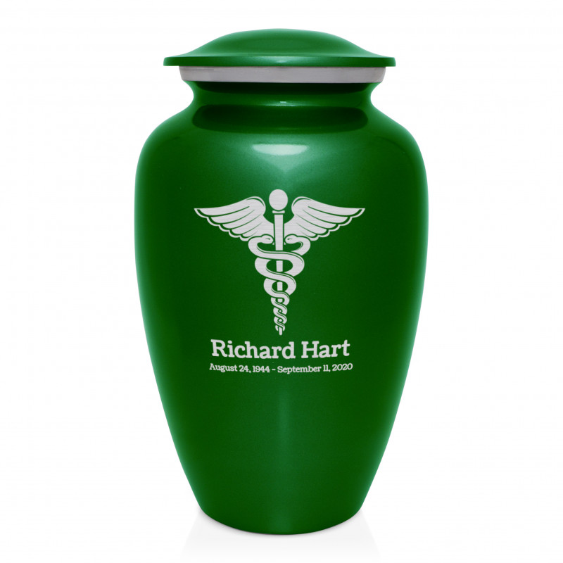Caduceus Cremation Urn - Shamrock Green