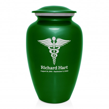 Caduceus Cremation Urn - Shamrock Green