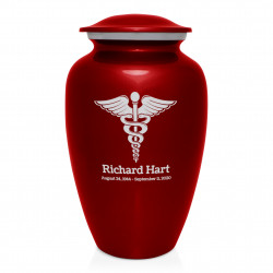 Caduceus Cremation Urn - Ruby Red