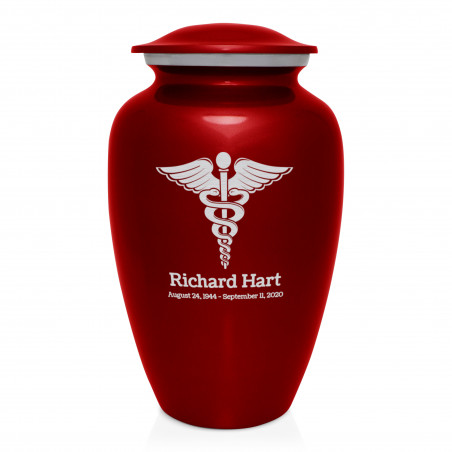 Caduceus Cremation Urn - Ruby Red