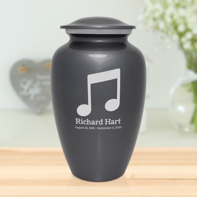 Music Note Cremation Urn - Gunmetal Gray