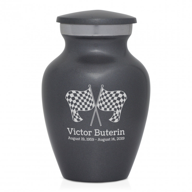 Race Checkered Flag Keepsake Urn - Gunmetal Gray