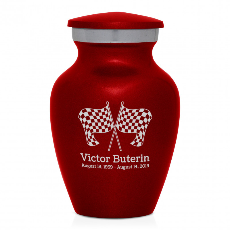 Race Checkered Flag Keepsake Urn - Ruby Red