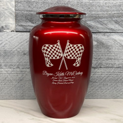 Customer Gallery - Race Checkered Flag Cremation Urn - Ruby Red
