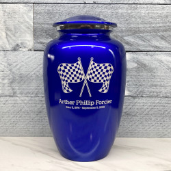 Customer Gallery - Race Checkered Flag Cremation Urn - Midnight Blue