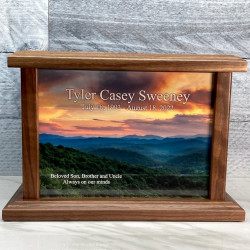 Customer Gallery - Mountain Sunset Cremation Urn - Prestige Walnut