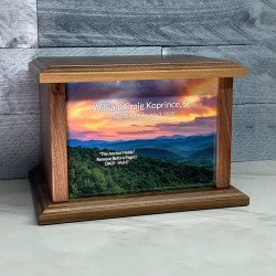 Customer Gallery - Mountain Sunset Cremation Urn - Prestige Walnut