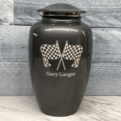 Customer Gallery - Race Checkered Flag Cremation Urn - Gunmetal Gray