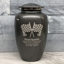 Customer Gallery - Race Checkered Flag Cremation Urn - Gunmetal Gray