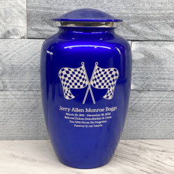 Customer Gallery - Race Checkered Flag Cremation Urn - Midnight Blue