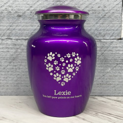 Customer Gallery - Small Pawprint Heart Pet Cremation Urn - Purple Luster