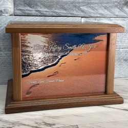 Customer Gallery - Footprints in the Sand II Cremation Urn - Prestige Walnut