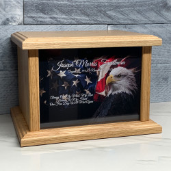 Customer Gallery - American Flag Bald Eagle Cremation Urn - Prestige Oak