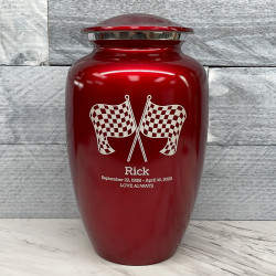 Customer Gallery - Race Checkered Flag Cremation Urn - Ruby Red