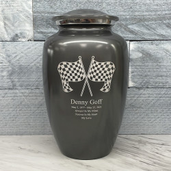 Customer Gallery - Race Checkered Flag Cremation Urn - Gunmetal Gray