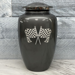 Customer Gallery - Race Checkered Flag Cremation Urn - Gunmetal Gray