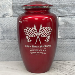 Customer Gallery - Race Checkered Flag Cremation Urn - Ruby Red