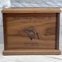 Customer Gallery - Salmon Fishing Cremation Urn - Signature Walnut