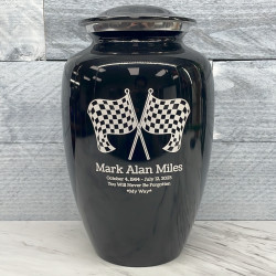 Customer Gallery - Race Checkered Flag Cremation Urn - Jet Black