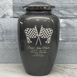 Customer Gallery - Race Checkered Flag Cremation Urn - Gunmetal Gray