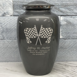 Customer Gallery - Race Checkered Flag Cremation Urn - Gunmetal Gray