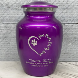 Customer Gallery - Small Paw Prints On My Heart Pet Cremation Urn - Purple Luster