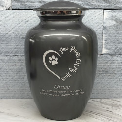 Customer Gallery - Large Paw Prints On My Heart Pet Cremation Urn - Gunmetal Gray