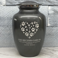 Customer Gallery - Large Pawprint Heart Pet Cremation Urn - Gunmetal Gray