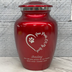 Customer Gallery - Small Paw Prints On My Heart Pet Cremation Urn - Ruby Red