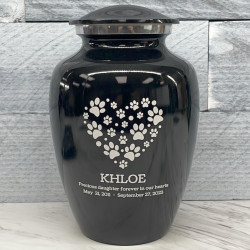 Customer Gallery - Large Pawprint Heart Pet Cremation Urn - Jet Black