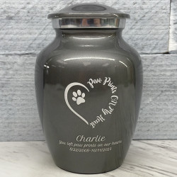 Customer Gallery - Small Paw Prints On My Heart Pet Cremation Urn - Gunmetal Gray