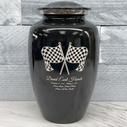 Customer Gallery - Race Checkered Flag Cremation Urn - Jet Black