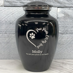 Customer Gallery - Large Paw Prints On My Heart Pet Cremation Urn - Jet Black