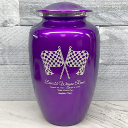 Customer Gallery - Race Checkered Flag Cremation Urn - Purple Luster