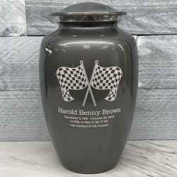 Customer Gallery - Race Checkered Flag Cremation Urn - Gunmetal Gray