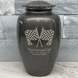 Customer Gallery - Race Checkered Flag Cremation Urn - Gunmetal Gray