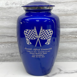 Customer Gallery - Race Checkered Flag Cremation Urn - Midnight Blue