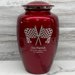 Customer Gallery - Race Checkered Flag Cremation Urn - Ruby Red