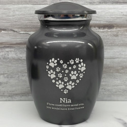 Customer Gallery - Small Pawprint Heart Pet Cremation Urn - Gunmetal Gray